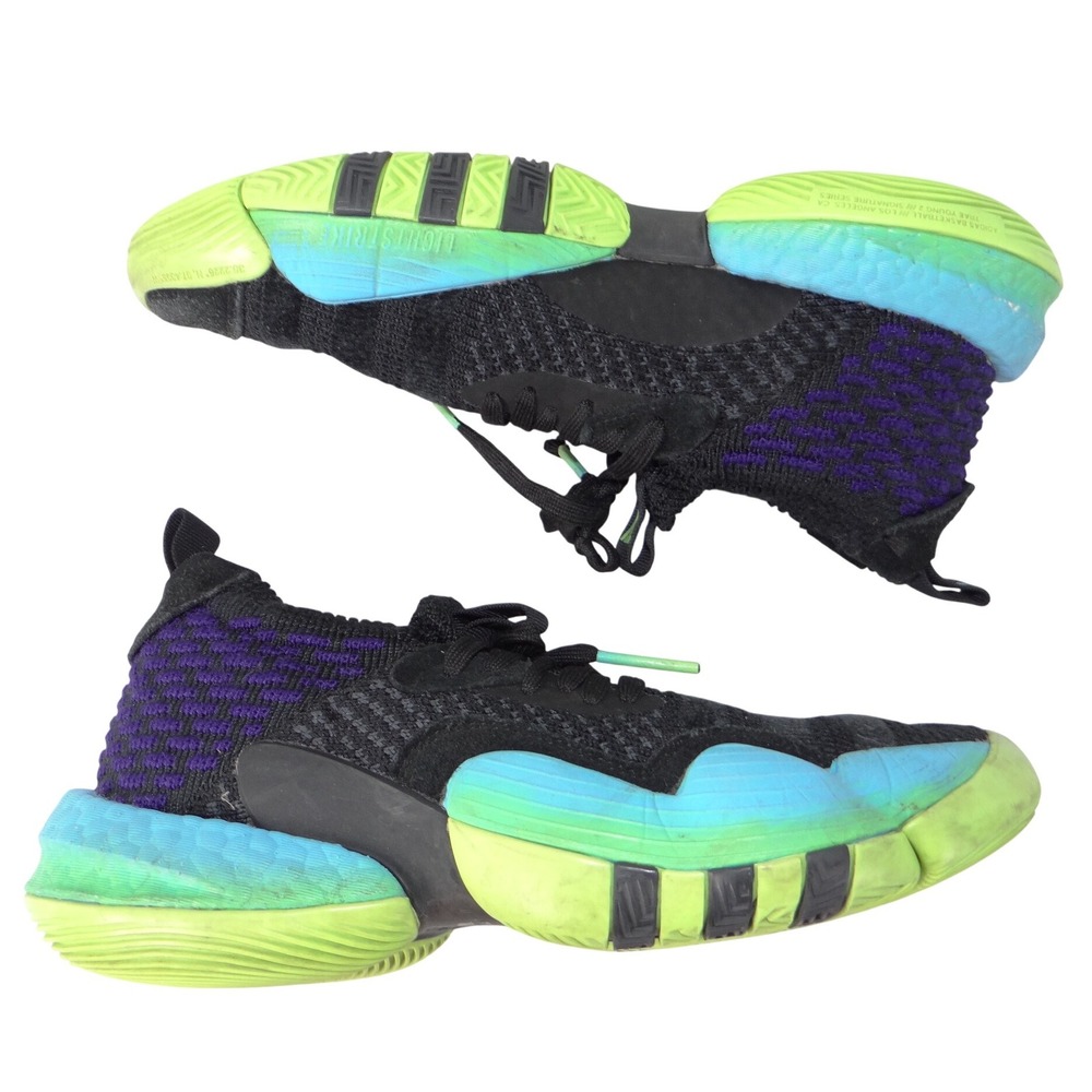 Adidas Trae Young 2.0 Mens 5.5 Basketball Shoes Black‎ Purple Neon